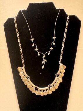 2pcs Layered Necklace Set Gold Coin Statement & Leaf Y Drop Necklace Boho Chic